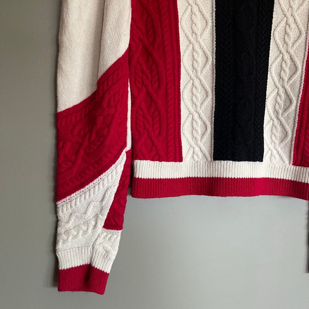 CLAUDIE PIERLOT Mixity Pullover Sweater Size Medium Red Black Cream Puff Sleeves - Picture 10 of 16
